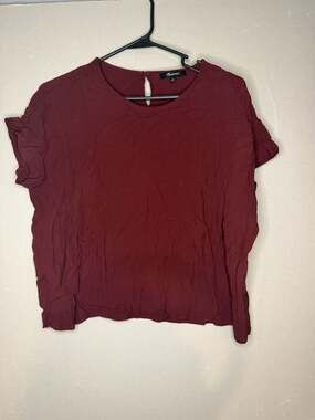 Madewell Cuffed-Sleeve Shirred Top Maroon Dark Red Size Medium